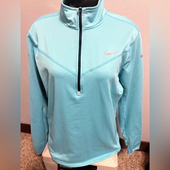 Nike Drifit Running Women's Medium Turquoise Half ZIP Jacket - Picture 1 of 5